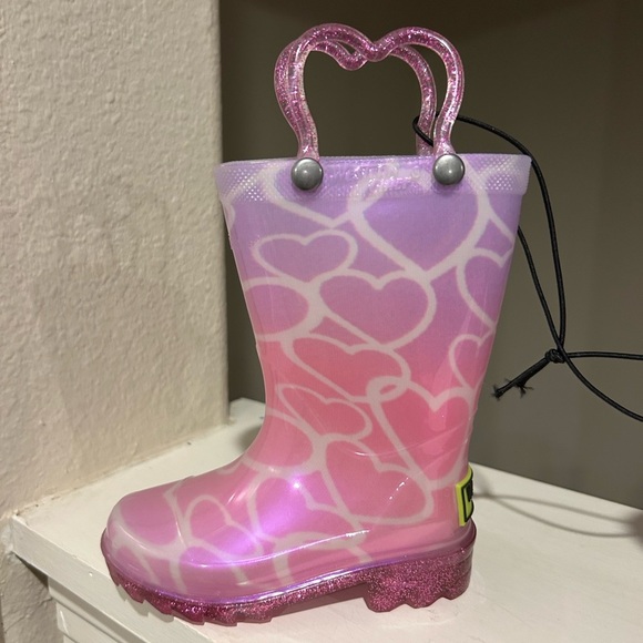 Western Chief Sparkle Heart Light Up Waterproof Rain Boots Pink Girls US 5C - Picture 6 of 10